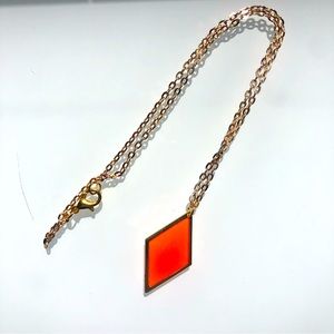 Glow-In-The Dark Diamond Shaped Necklace Orange Glow Resin in Golden Frame